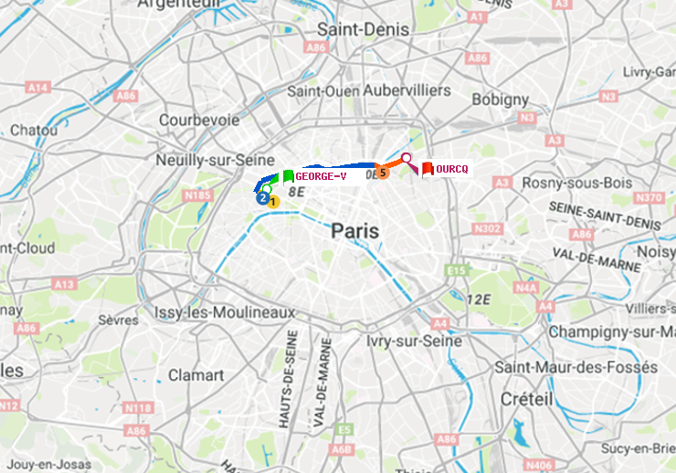 plan itinéraire ratp de George V à Ourcq