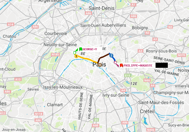 plan itinéraire ratp de George V à Philippe Auguste