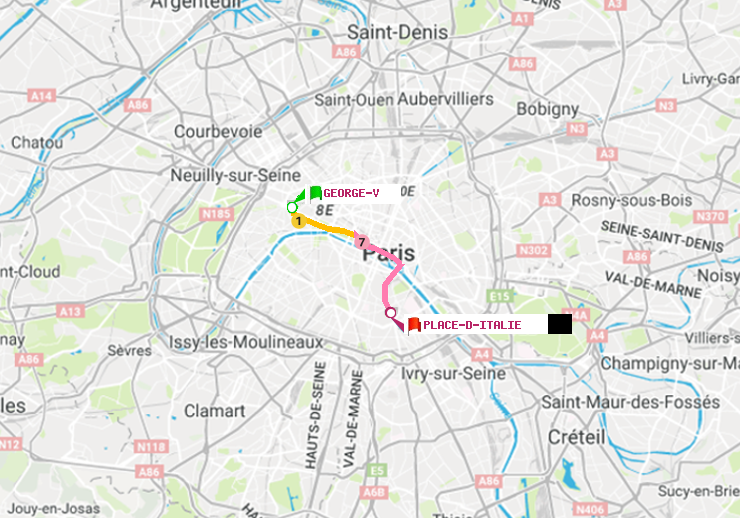 plan itinéraire ratp de George V à Place d