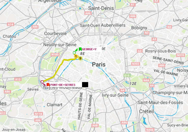 plan itinéraire ratp de George V à Pont de Sèvres