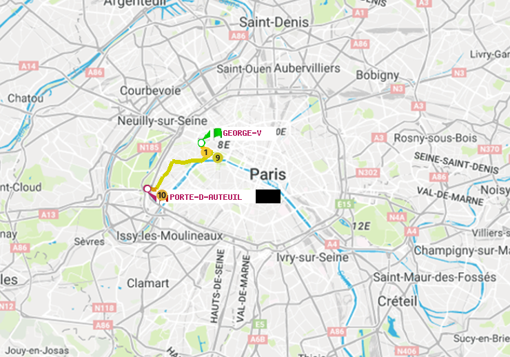 plan itinéraire ratp de George V à Porte d