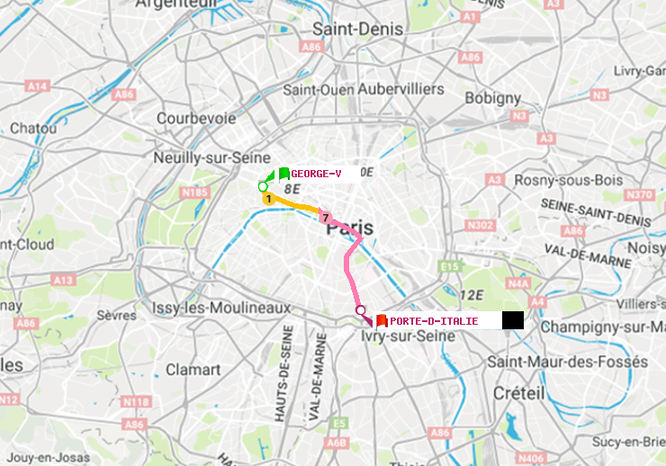 plan itinéraire ratp de George V à Porte d