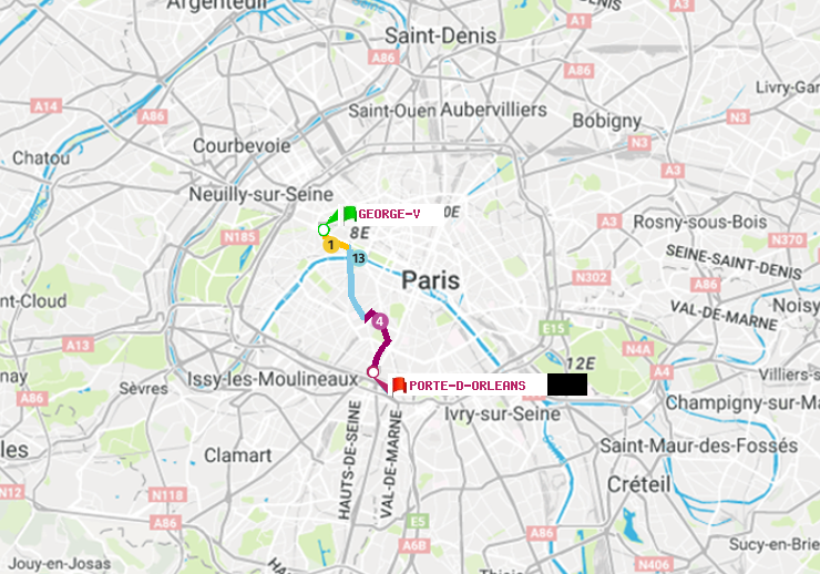 plan itinéraire ratp de George V à Porte d