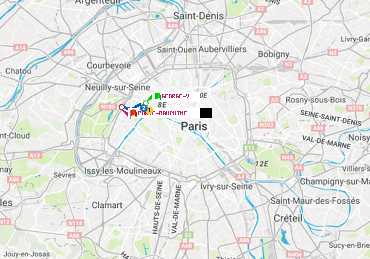 plan itinéraire ratp de George V à Porte Dauphine (Maréchal de Lattre de Tassigny)