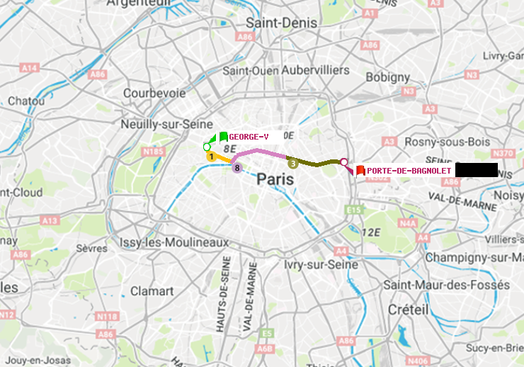 plan itinéraire ratp de George V à Porte de Bagnolet