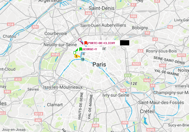 plan itinéraire ratp de George V à Porte de Clichy