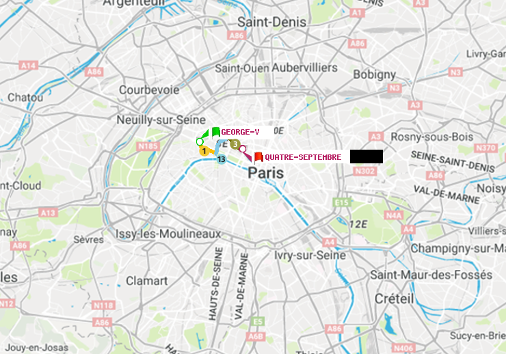plan itinéraire ratp de George V à Quatre Septembre