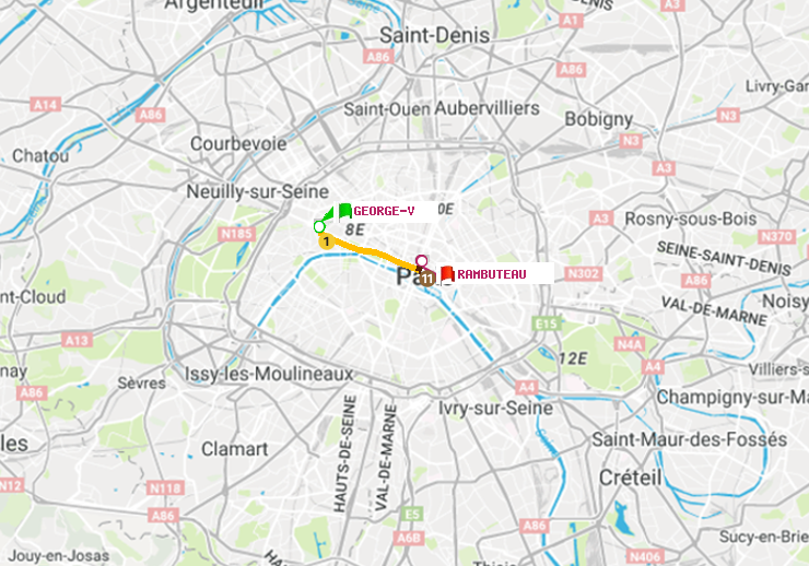 plan itinéraire ratp de George V à Rambuteau