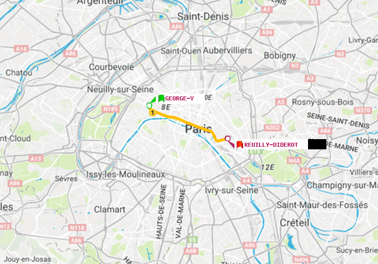 plan itinéraire ratp de George V à Reuilly-Diderot