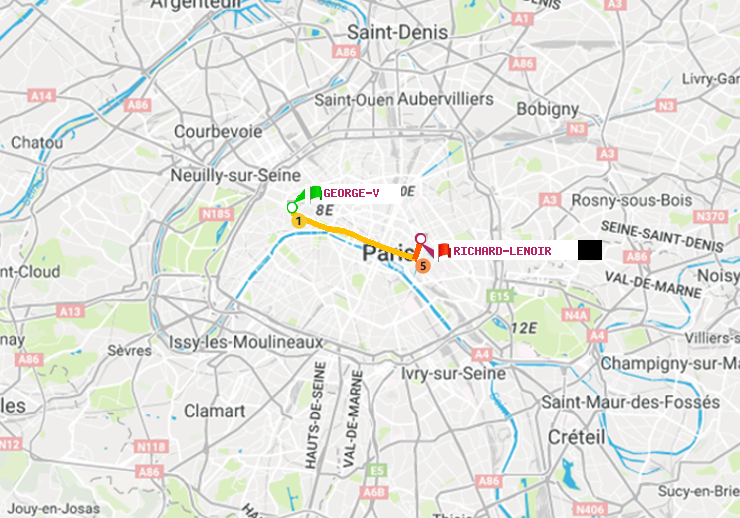 plan itinéraire ratp de George V à Richard-Lenoir