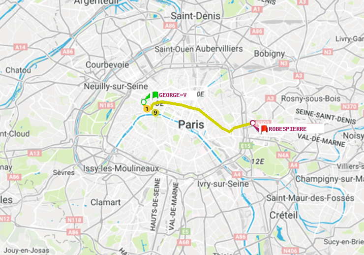 plan itinéraire ratp de George V à Robespierre