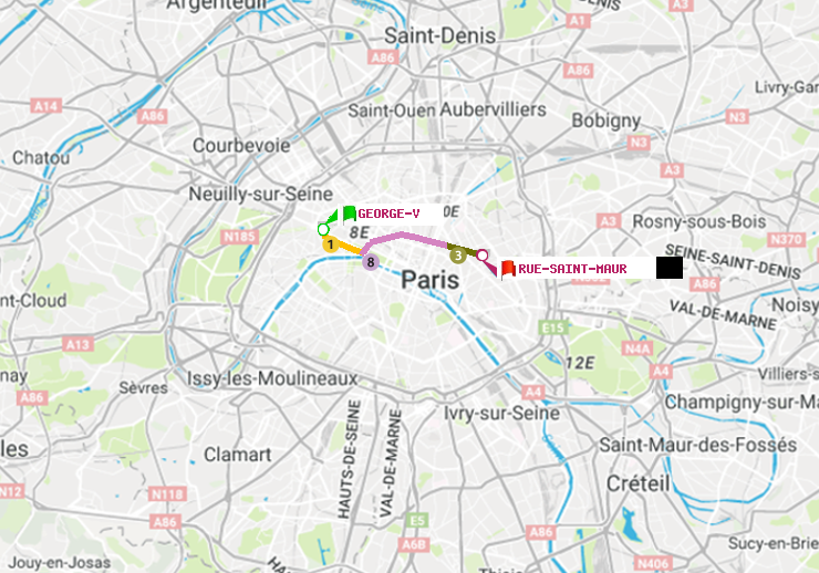 plan itinéraire ratp de George V à Rue Saint-Maur