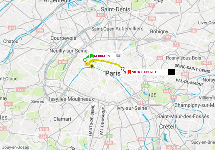 plan itinéraire ratp de George V à Saint-Ambroise