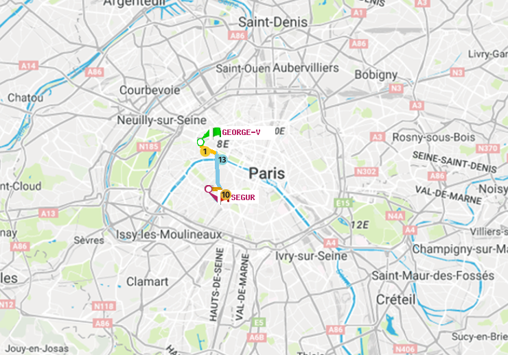 plan itinéraire ratp de George V à Ségur