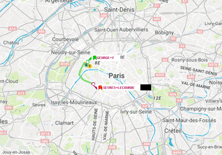 plan itinéraire ratp de George V à Sèvres-Lecourbe