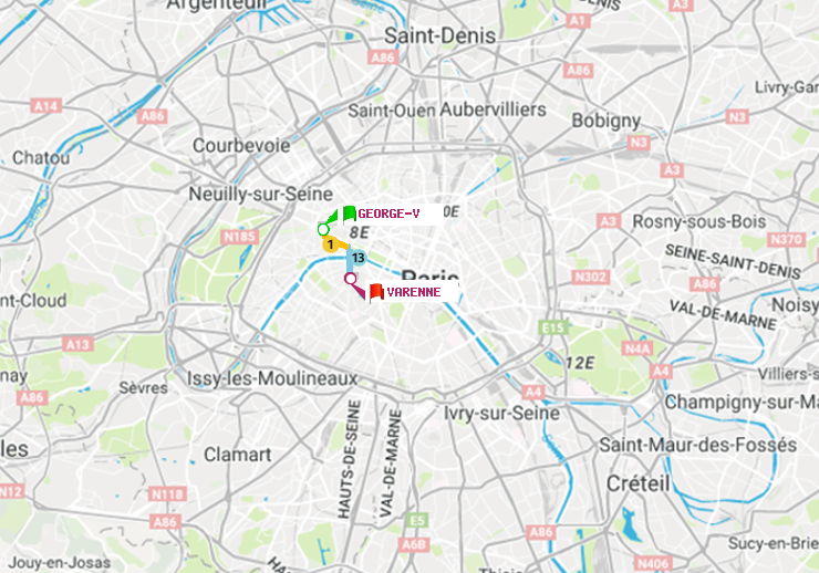 plan itinéraire ratp de George V à Varenne