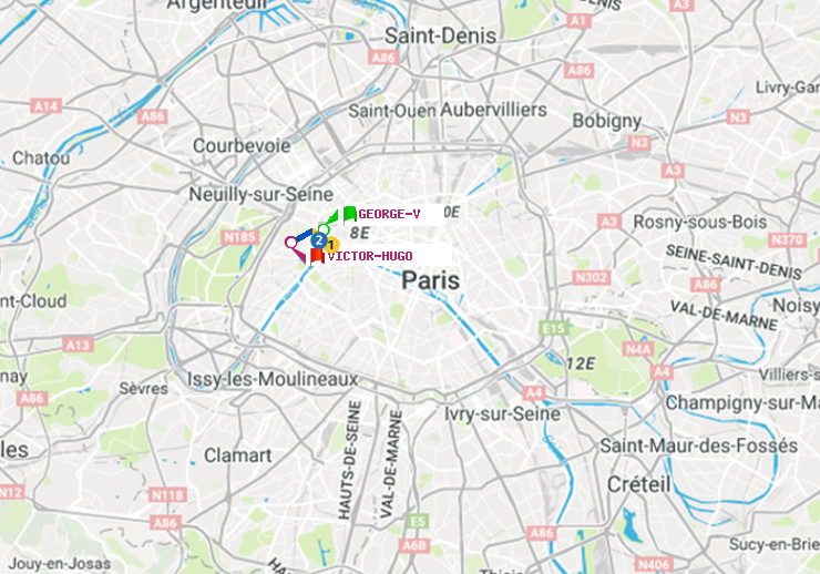 plan itinéraire ratp de George V à Victor Hugo