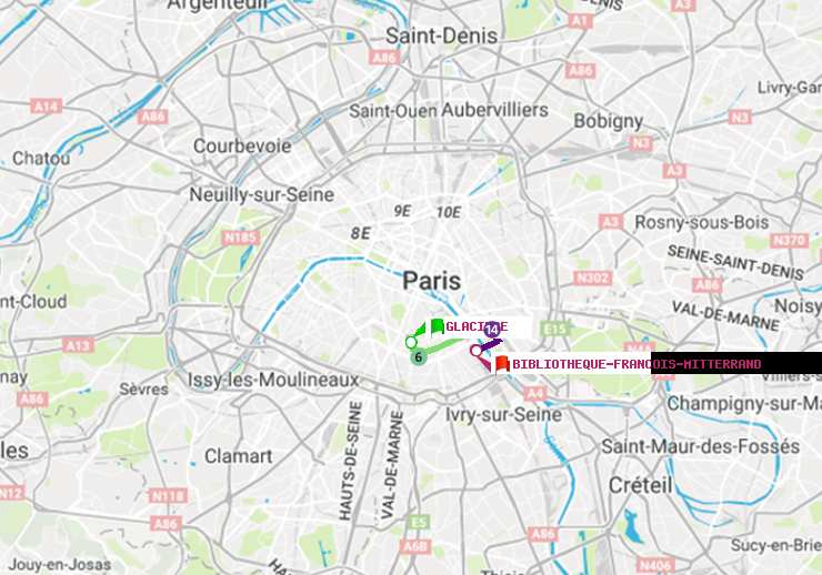 plan itinéraire ratp de Glacière à Bibliotheque-Francois Mitterrand