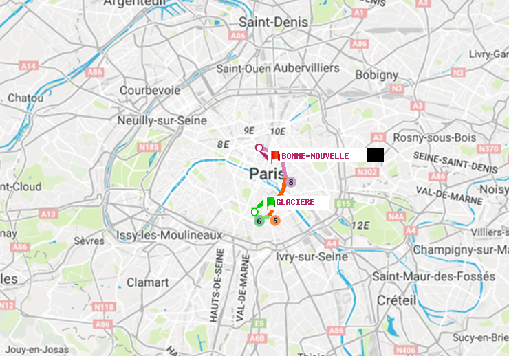 plan itinéraire ratp de Glacière à Bonne Nouvelle