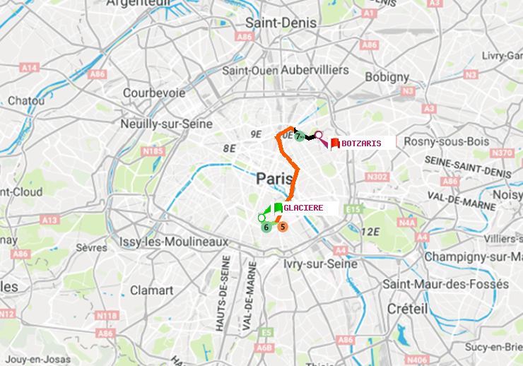 plan itinéraire ratp de Glacière à Botzaris
