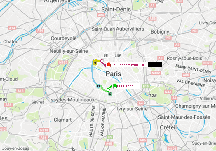 plan itinéraire ratp de Glacière à Chaussée d