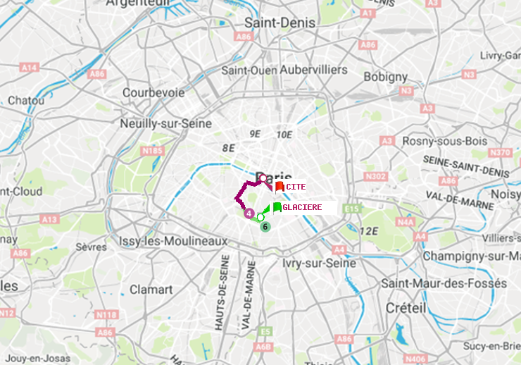 plan itinéraire ratp de Glacière à Cité