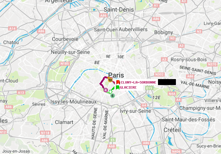 plan itinéraire ratp de Glacière à Cluny-La Sorbonne