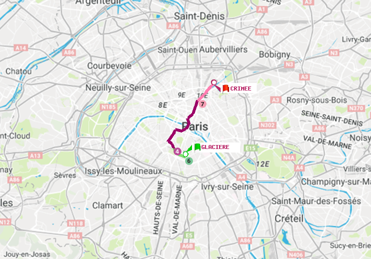 plan itinéraire ratp de Glacière à Crimée