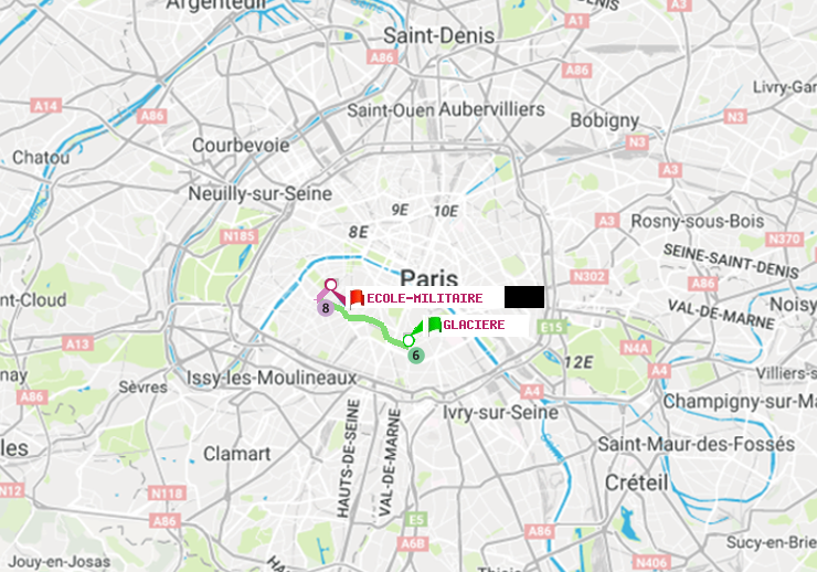 plan itinéraire ratp de Glacière à Ecole Militaire