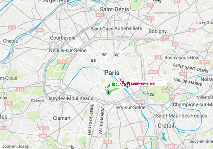 plan itinéraire ratp de Glacière à Gare de Lyon