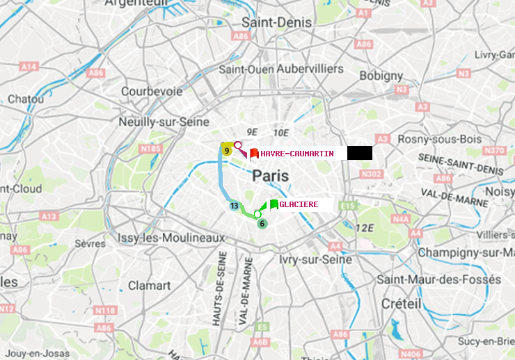 plan itinéraire ratp de Glacière à Havre-Caumartin