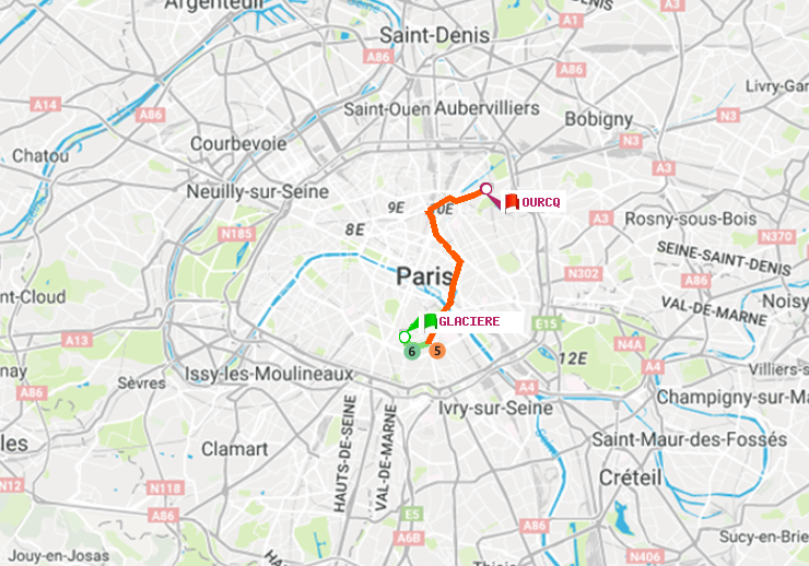 plan itinéraire ratp de Glacière à Ourcq