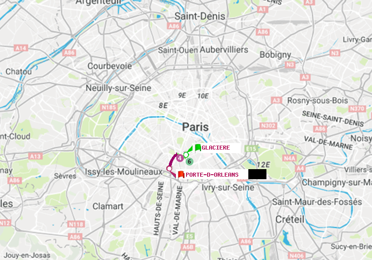 plan itinéraire ratp de Glacière à Porte d