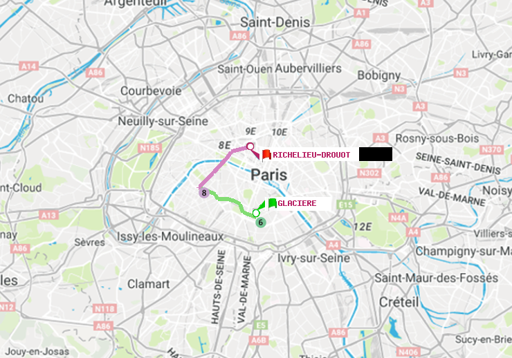 plan itinéraire ratp de Glacière à Richelieu-Drouot
