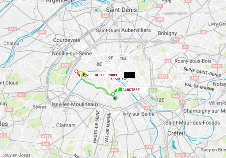 plan itinéraire ratp de Glacière à Rue de la Pompe (Avenue Georges Mandel)