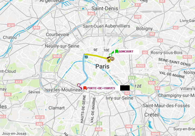 plan itinéraire ratp de Goncourt (Hôpital Saint-Louis) à Porte de Vanves