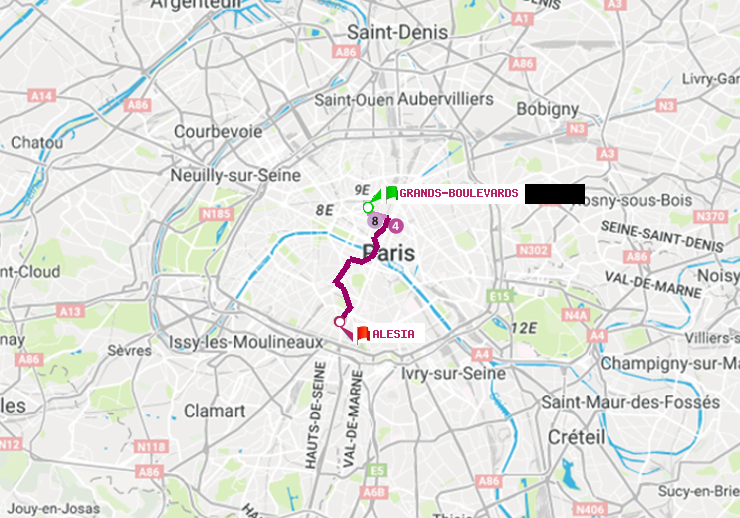 plan itinéraire ratp de Grands Boulevards à Alésia