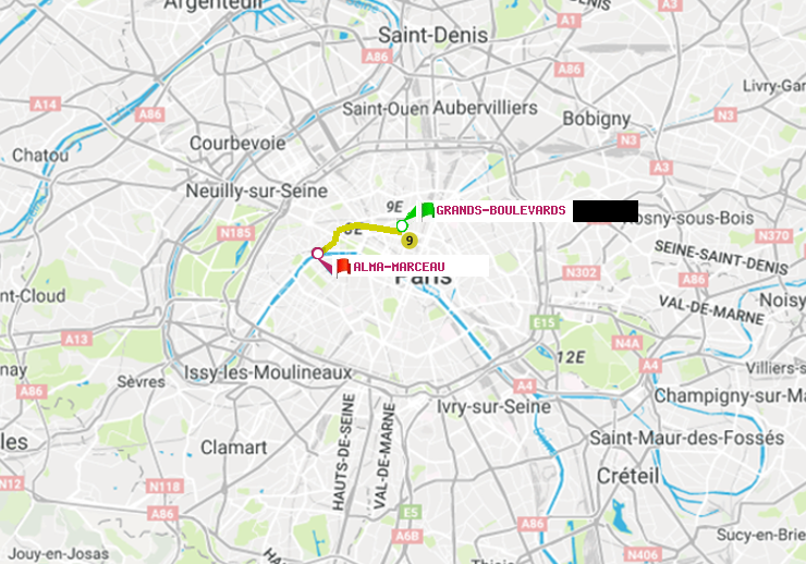 plan itinéraire ratp de Grands Boulevards à Alma-Marceau