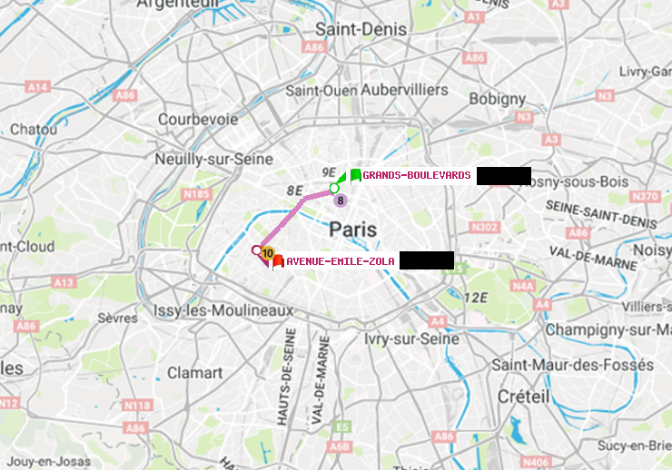 plan itinéraire ratp de Grands Boulevards à Avenue Emile-Zola