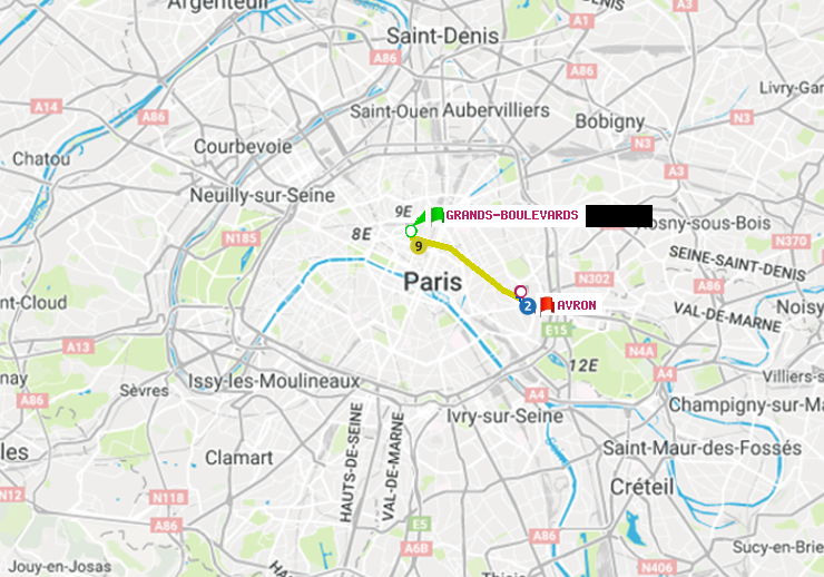 plan itinéraire ratp de Grands Boulevards à Avron