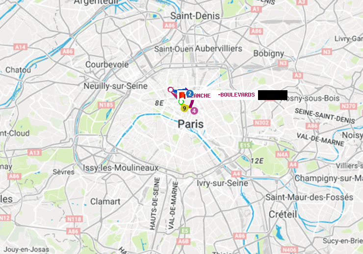 plan itinéraire ratp de Grands Boulevards à Blanche