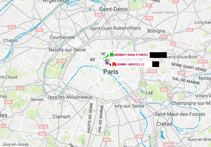 plan itinéraire ratp de Grands Boulevards à Bonne Nouvelle