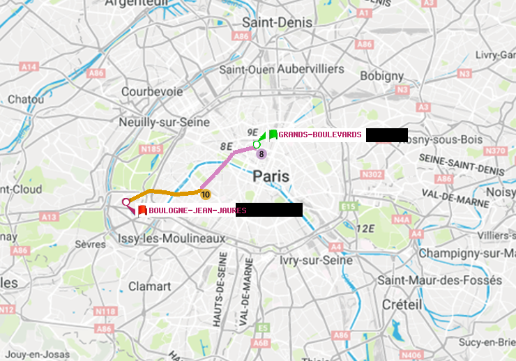 plan itinéraire ratp de Grands Boulevards à Boulogne-Jean-Jaurès