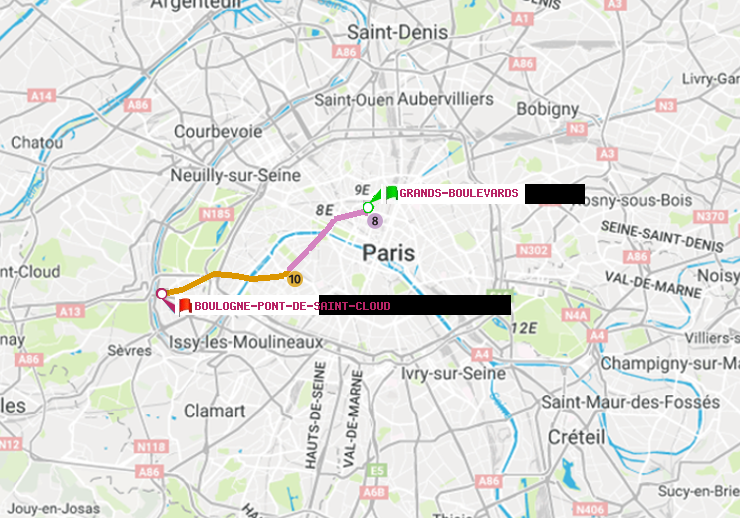 plan itinéraire ratp de Grands Boulevards à Boulogne Pont de Saint-Cloud