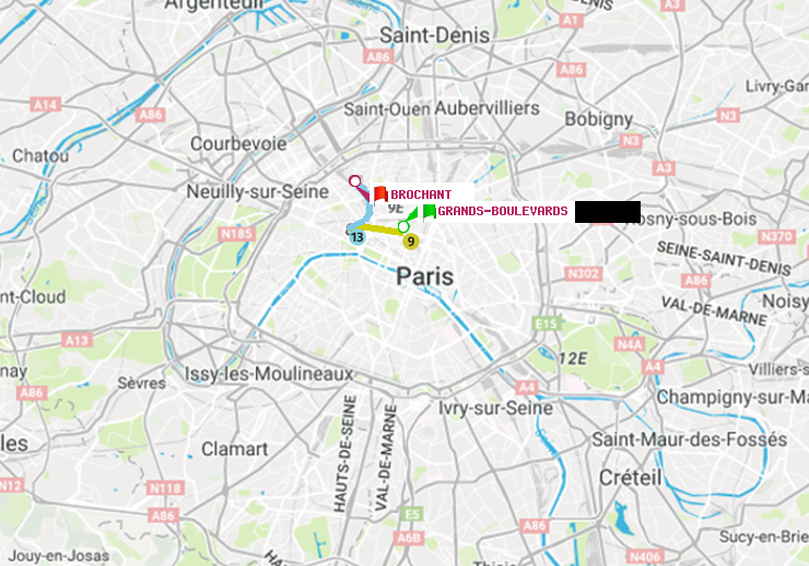 plan itinéraire ratp de Grands Boulevards à Brochant