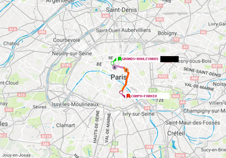 plan itinéraire ratp de Grands Boulevards à Campo-Formio