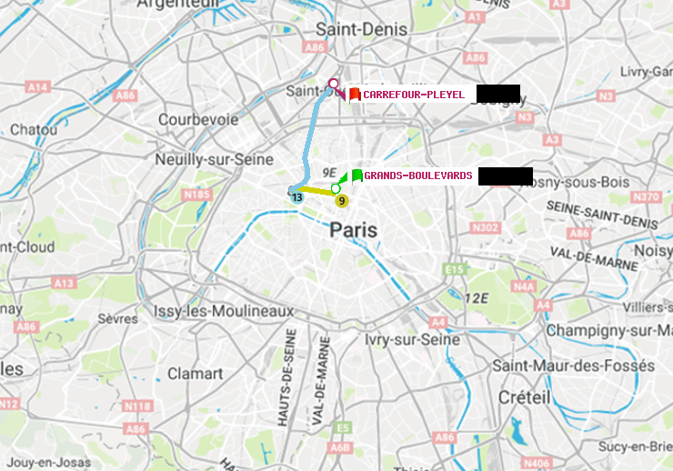 plan itinéraire ratp de Grands Boulevards à Carrefour-Pleyel