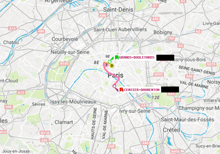 plan itinéraire ratp de Grands Boulevards à Censier-Daubenton
