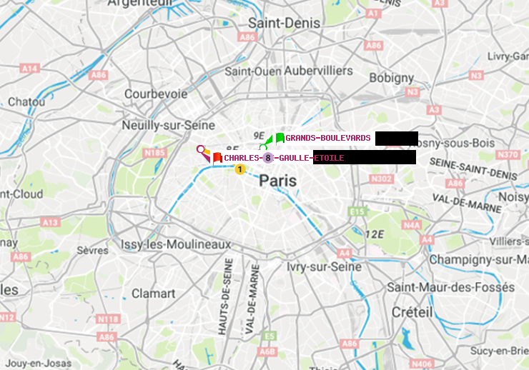 plan itinéraire ratp de Grands Boulevards à Charles de Gaulle-Etoile