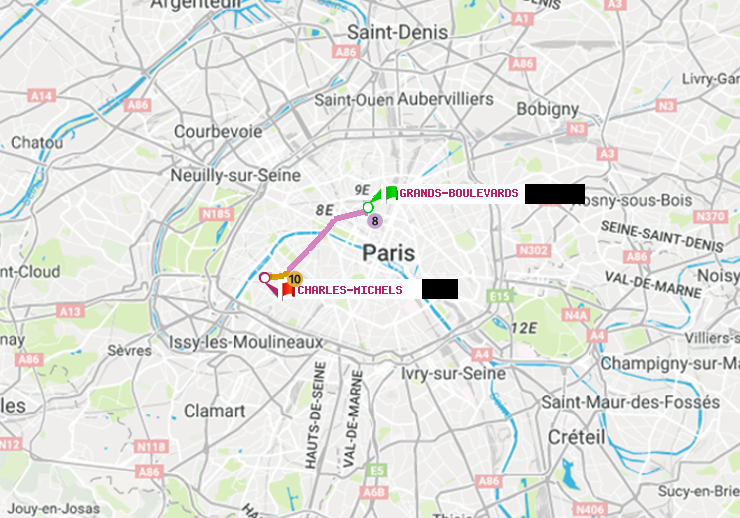 plan itinéraire ratp de Grands Boulevards à Charles Michels